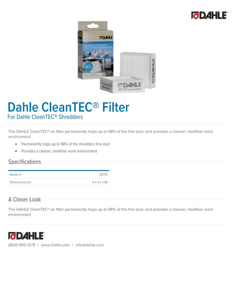 Dahle 20710 CleanTEC Fine Dust Filter for Dahle CleanTEC Shredders, Traps Up to 98% of Fine Dust Particles For A Healthier Workplace - Image 2
